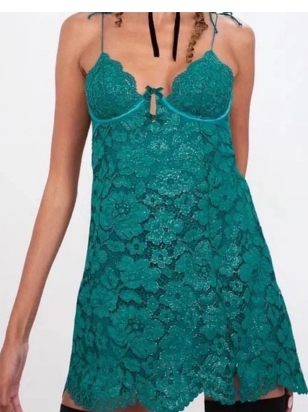 For Love And Lemons Green Floral Lace Slip
